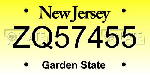 ZQ57455 New Jersey License Plate