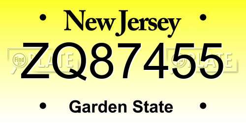 ZQ87455 New Jersey License Plate