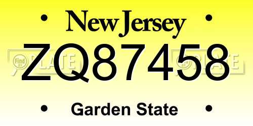 ZQ87458 New Jersey License Plate