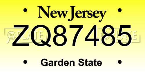 ZQ87485 New Jersey License Plate