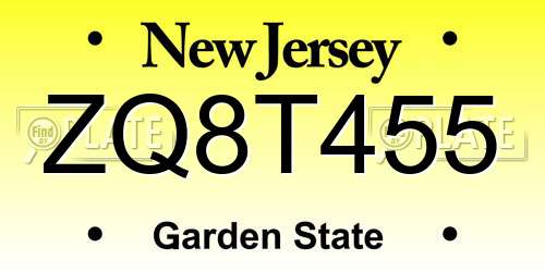 ZQ8T455 New Jersey License Plate