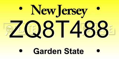 ZQ8T488 New Jersey License Plate