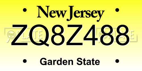 ZQ8Z488 New Jersey License Plate
