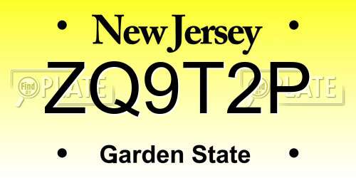ZQ9T2P New Jersey License Plate