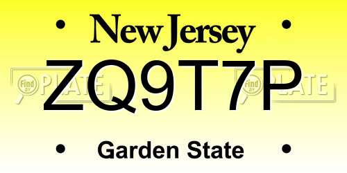 ZQ9T7P New Jersey License Plate