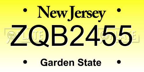 ZQB2455 New Jersey License Plate