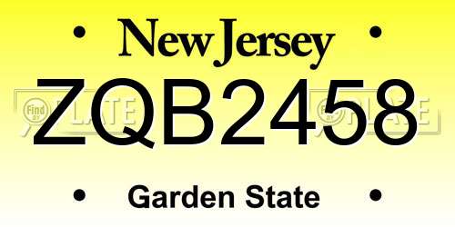 ZQB2458 New Jersey License Plate