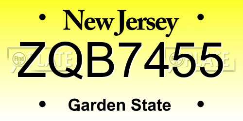 ZQB7455 New Jersey License Plate