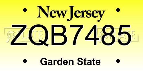 ZQB7485 New Jersey License Plate