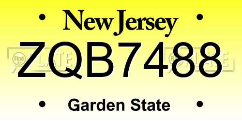ZQB7488 New Jersey License Plate