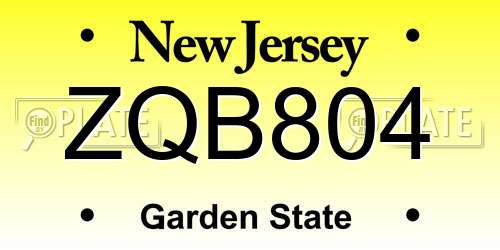 ZQB804 New Jersey License Plate