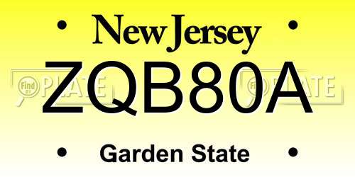 ZQB80A New Jersey License Plate