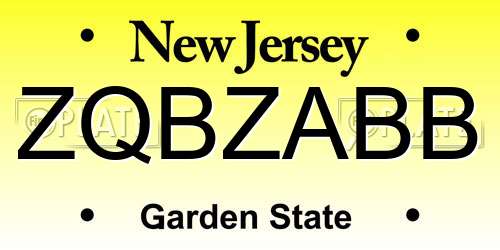 ZQBZABB New Jersey License Plate