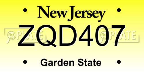 ZQD407 New Jersey License Plate