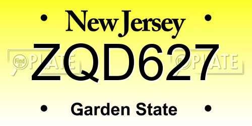 ZQD627 New Jersey License Plate