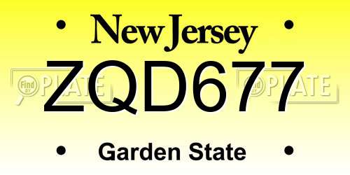 ZQD677 New Jersey License Plate