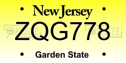 ZQG778 New Jersey License Plate