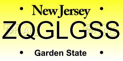 ZQGLGSS New Jersey License Plate