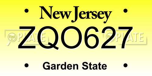 ZQO627 New Jersey License Plate