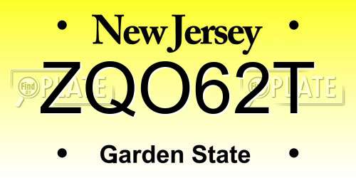 ZQO62T New Jersey License Plate