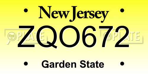 ZQO672 New Jersey License Plate