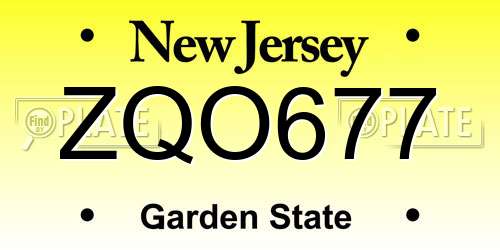 ZQO677 New Jersey License Plate