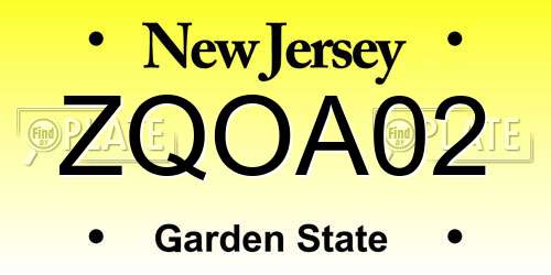 ZQOA02 New Jersey License Plate