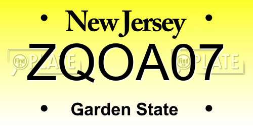 ZQOA07 New Jersey License Plate