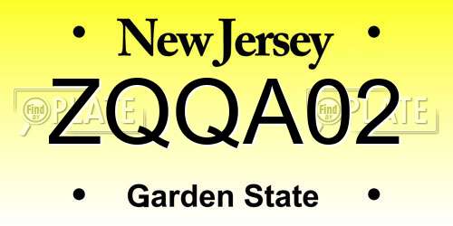 ZQQA02 New Jersey License Plate
