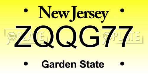 ZQQG77 New Jersey License Plate