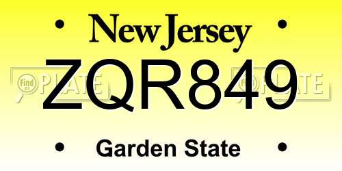 ZQR849 New Jersey License Plate