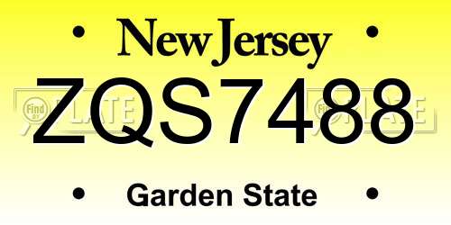 ZQS7488 New Jersey License Plate