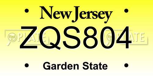 ZQS804 New Jersey License Plate