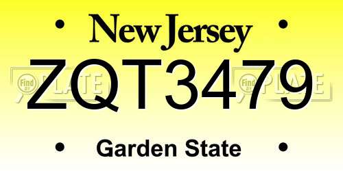 ZQT3479 New Jersey License Plate