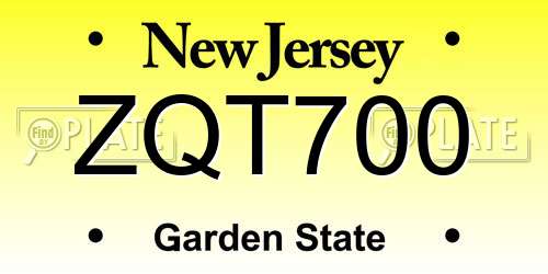 ZQT700 New Jersey License Plate