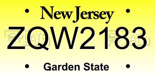 ZQW2183 New Jersey License Plate