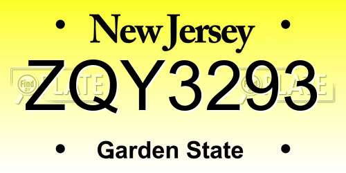 ZQY3293 New Jersey License Plate