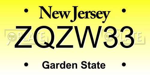 ZQZW33 New Jersey License Plate