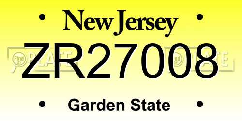 ZR27008 New Jersey License Plate