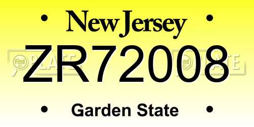 ZR72008 New Jersey License Plate
