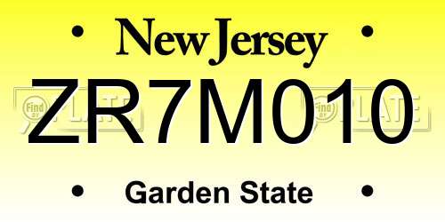 ZR7M010 New Jersey License Plate