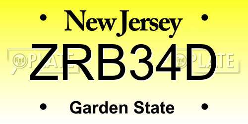ZRB34D New Jersey License Plate