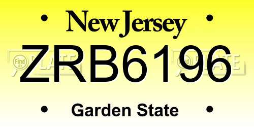 ZRB6196 New Jersey License Plate