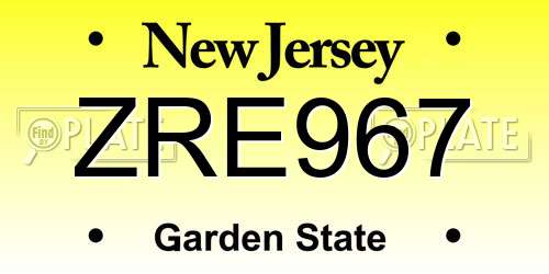 ZRE967 New Jersey License Plate
