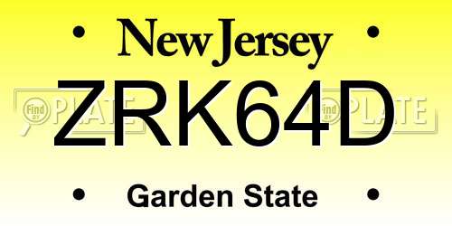 ZRK64D New Jersey License Plate