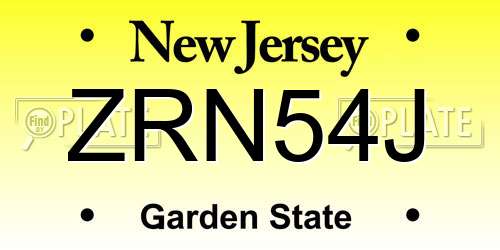 ZRN54J New Jersey License Plate