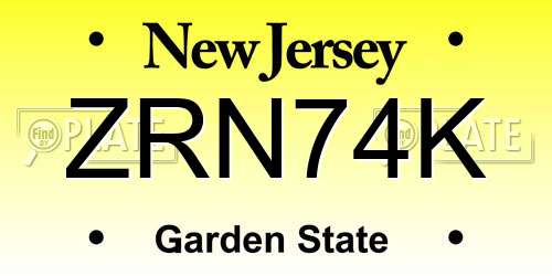 ZRN74K New Jersey License Plate