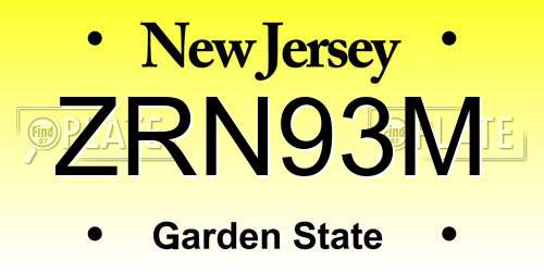 ZRN93M New Jersey License Plate