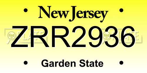 ZRR2936 New Jersey License Plate
