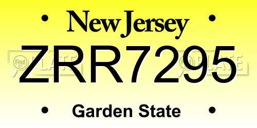 ZRR7295 New Jersey License Plate